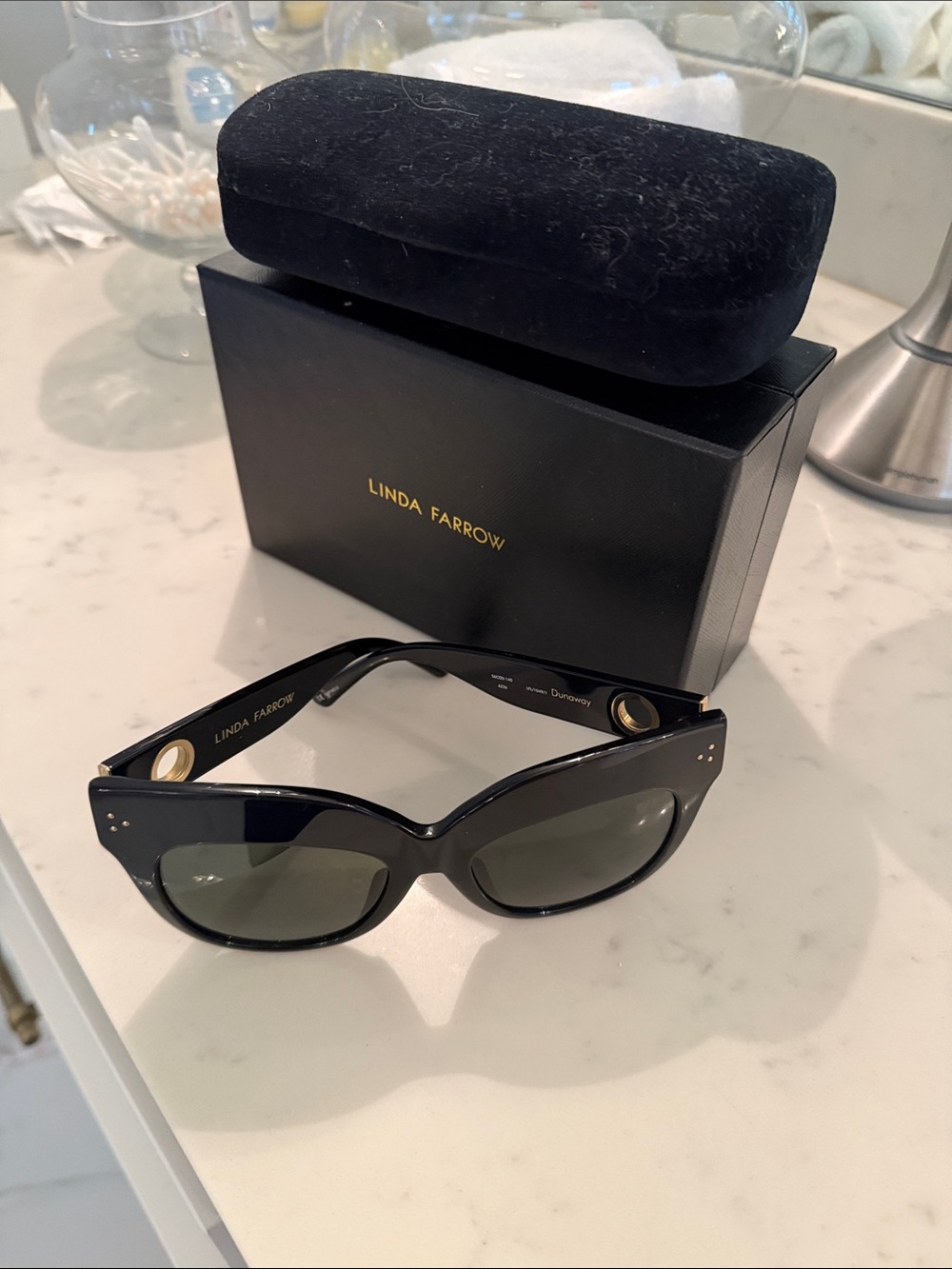 Linda Farrow Black Sunglasses with Green Lenses